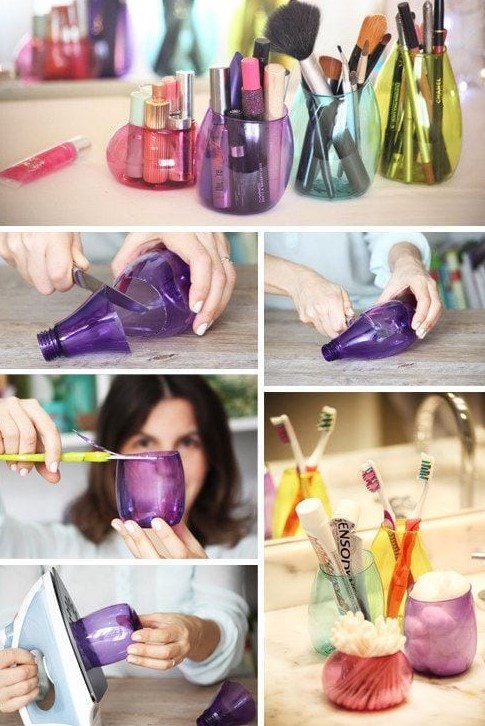 kolorowe pojemniki na drobiazgi z butelki DIY